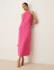 ヴィラ レディース トップス ワンピース ハイネック マキシワンピース サテン マキシ VILA satin high neck maxi dress in raspberry Raspberry Rose ピンク