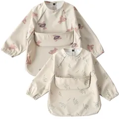 新品 [kalavika] お食事エプロン ベビー 長袖 食事スタイ 洗える 袖付き 離乳食 エプロン 2枚セット 赤ちゃん 女の子 男の子 ベビー スモック 防水 子供 キッズ 食事用エプロン 0歳 1歳 2歳 3歳 4歳 5歳 保育園 入園準備