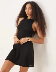 エイソス レディース トップス ワンピース ミニワンピース ミニ ノースリーブ ASOS DESIGN crochet sleeveless elasticated back mini dress Black ブラック
