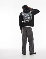 トップマン メンズ アウター パーカー・スウェット オーバーサイズフィット プリント パーカー Topman oversized fit hoodie with front and back outsのサムネイル