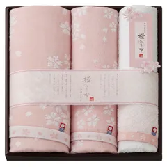 新品 今治タオル 桜おり布 タオルセット ギフト 3枚組 バスタオル ×1 (60×120cm) フェイスタオル×2 (33×80cm) 桜柄 ピンク 母の日 プレゼント 日本製