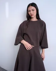 トップショップ レディース トップス Tシャツ Topshop softouch super wide crop sleeve tee in chocolate part of a set Chocoのサムネイル