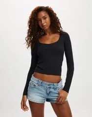 コットンオン レディース トップス Tシャツ Cotton Hold Me long sleeve top Black ブラック