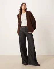 エイソス レディース アウター カーディガン ASOS DESIGN edge to edge cardigan with tipping in chocolate Chocolate チョコレートのサムネイル