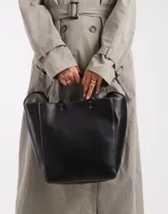 エイソス レディース バッグ コントラスト ASOS DESIGN angular tote with contrastitching Black ブラックのサムネイル