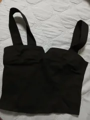 H&M ブラック ビスチェ クロップド トップス ブラック デニム トップス