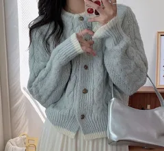 ケーブル編み ラウンド カーディガン 1 (FREE)(3 COLOR)