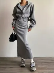 WHO ジップアップ ロング スカート セット グレー 66サイズ