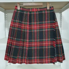 ヴィンテージ レッド ウール CHECK プリーツ スカート ゴス パンク ギャル y2k キャラチェンジ