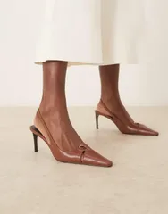 マンゴ レディース シューズ ヒール Mango sling back heels with gold hoop detail BROWN ブラウン