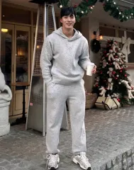 ケーブル編み ニット フード ズボン トレーナー デイリー セットアップ セット 3COLOR