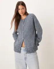 エイソス レディース アウター カーディガン ニット ASOS DESIGN knit raglan cardigan in two tone pink ピンクのサムネイル