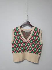 フールスリム アーガイル パータン ニット ベスト アイボリー (2