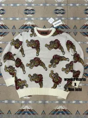 XL ワコマリア x チームレヒ ジャカード ウール ニット 白 24FW