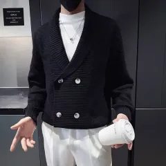 メンズカーディガン ダブルボタン 春 秋 クラシックなニットカーディガン