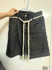 ヴィンテージ ブラックデニム バミューダ ハーフパンツ ロープ ベルト