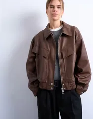 トップショップ レディース アウター ジャケット・ブルゾン レザー フェイクレザー Topshop faux leather bubble boxy zip upocket bomber jacketのサムネイル