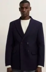 ZARA ダブル ブレスト ウール ブレンド コート ブレーザー ネイビー L