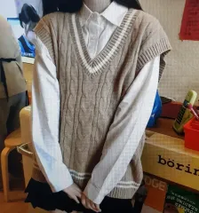 (海外配送) 半袖 ケーブル編み ベスト(6色)