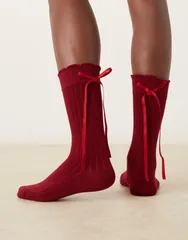 エイソス レディース アンダーウェア 靴下 ASOS DESIGN socks with ribbon detail in wine Wine red レッド