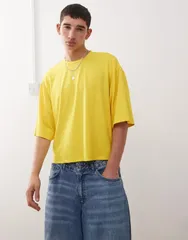 コルージョン メンズ トップス Tシャツ ジャージー COLLUSION boxy tshirt in yellow athletic AIRTEX jersey fabric YELLOW イエロー