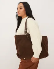アクセサライズ レディース バッグ トートバッグ スエード Accessorize multi handle suede tote bag in chocolate BROWN ブラウンのサムネイル