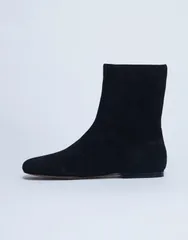 トップショップ レディース シューズ ブーツ・レインブーツ スエード ブーツ Topshop Peri real suede flat square toe boots Black ブラックのサムネイル