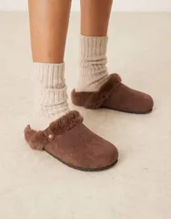 エイソス レディース シューズ サンダル スエード ASOS DESIGN Zabby clog mule slippers in chocolate suedette CHOCOLATE FAUXのサムネイル