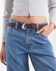 エイソス レディース アクセサリー ベルト ジーンズ ASOS DESIGN angled buckle waist and hip jeans belt Burgundy バーガンディのサムネイル