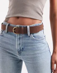 エイソス レディース アクセサリー ベルト スエード ASOS DESIGN faux suede waist and hip studded belt in tan TAN タンのサムネイル