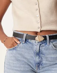 エイソス レディース アクセサリー ベルト ASOS DESIGN waist and hip textured plate belt Black ブラックのサムネイル