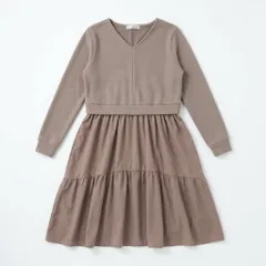 [G-9] ニット切替Vネックロングワンピース モカ