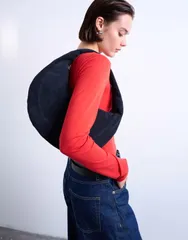 トップショップ レディース バッグ ハンドバッグ スエード Topshop Cian real suede scoop grab bag NAVY ネイビー
