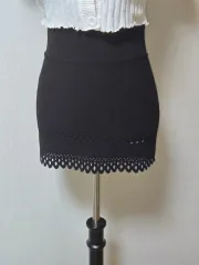 ブラック ミニ スカート 裾 なみなみ柄 ムーン 新商品