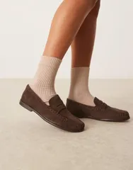 エイソス レディース シューズ スリッポン・ローファー ギャザー スエード ローファー ASOS DESIGN Mayfair premium ruched loafers suede Choc brのサムネイル