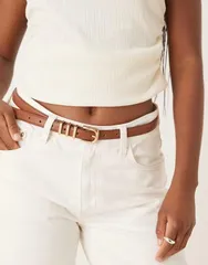 エイソス レディース アクセサリー ベルト ASOS DESIGN waist and hip skinny multi keeper belt in tan Tan タンのサムネイル