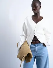 トップショップ レディース アウター カーディガン Vネック ニット Topshop knit Vneck longline compact fitted waist cardigan Ivory アイボリー