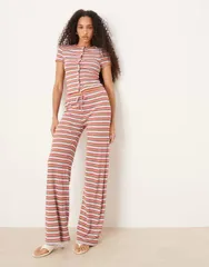 エイソス レディース ボトムス カジュアルパンツ ワイドレッグ パンツ ASOS DESIGN wide leg pants stripe part of a set Pink Stripe ピンク