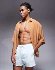 エイソス メンズ 水着 ハーフパンツ・ショーツ ショートパンツ ASOS DESIGN swim shorts in short length and white stripe BLUE ブルー