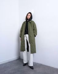 新品】ピュアルセシン異素材MIXモッズコートカーキロングコートカーキ