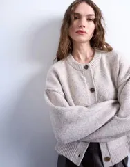 トップショップ レディース アウター カーディガン ニット Topshop knit exposed seams relaxed cardigan in oat Linenのサムネイル