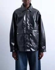 トップショップ レディース アウター ジャケット・ブルゾン レザー フェイクレザー Topshop faux leather shiny mottled patch pockets shacket bのサムネイル