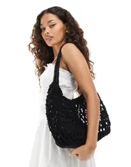 エイソス レディース バッグ トートバッグ ASOS DESIGN macrame tote bag with twist handle Black ブラックのサムネイル