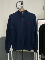 ポロ ラルフローレン ハーフジップアップ ニット ネイビー S