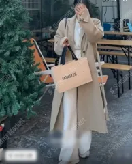 ベージュ ヘリンボーン ウール ハンドメイド ロング コート