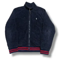 POLO Ralph Lauren ネイビー レッド ストライプ シェルパ フリース