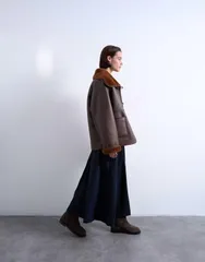 トップショップ レディース アウター コート Topshop shearling oversized reversible coat with button loop in chocolate Choのサムネイル