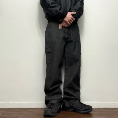 日本ヴィンテージ セミブーツカット ワイド ブラック デニム フレアジーン