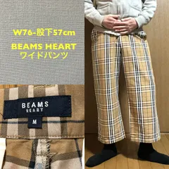 W76-股下57cm！ビームスハート(BEAMS HEART) 古着ワイドチェックパンツ 短丈半端丈 薄手