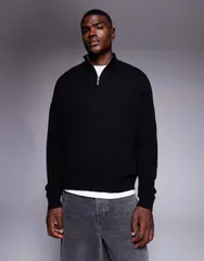 エイソス メンズ アウター ニット・セーター ハーフジップ ウール セーター ニット ASOS DESIGN oversized knit lambswool blend half zip sweatのサムネイル